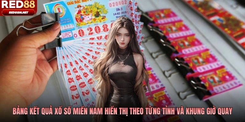 Bảng kết quả xổ số miền Nam hiển thị theo từng tỉnh và khung giờ quay