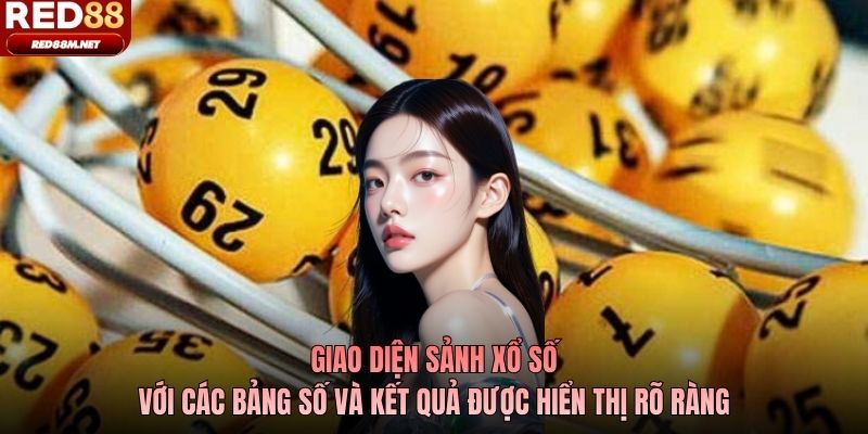 Giao diện sảnh xổ số với các bảng số và kết quả được hiển thị rõ ràng