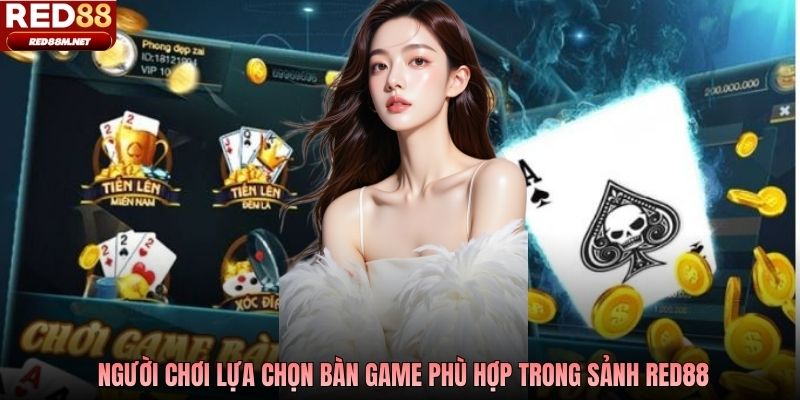 Người chơi lựa chọn bàn game phù hợp trong sảnh RED88